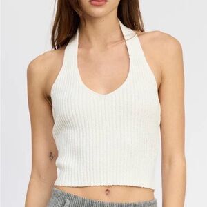 Emory Park Off White Ribbed Halter Neck Top size Medium